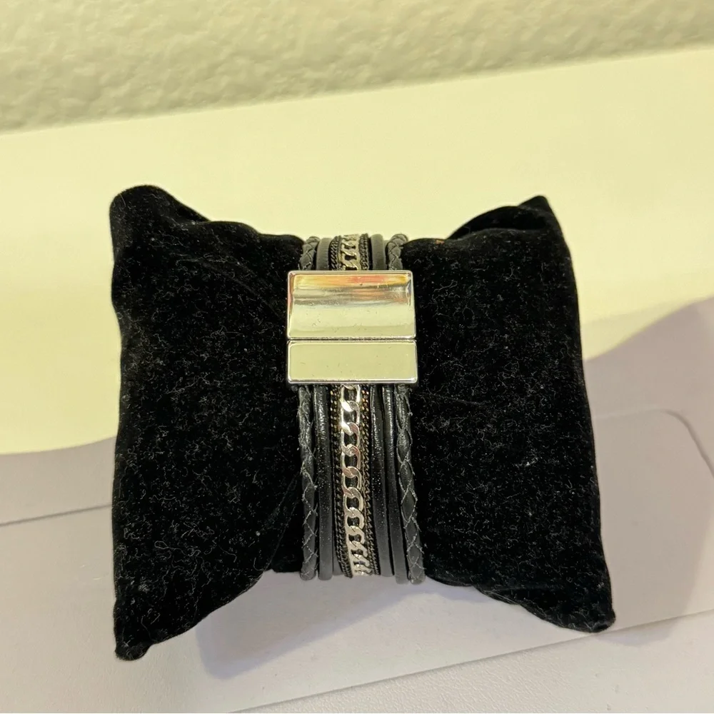 Silver and Black Multi-Strand Bracelet - Stainless Steel - Picture 1 of 3